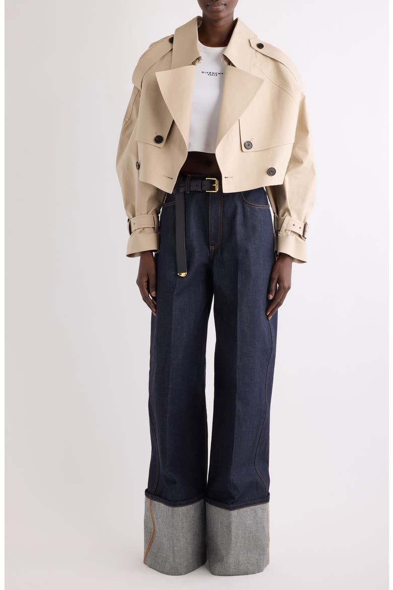 Crop Cotton Trench Coat, Alternate, color, BEIGE/ BUTTER