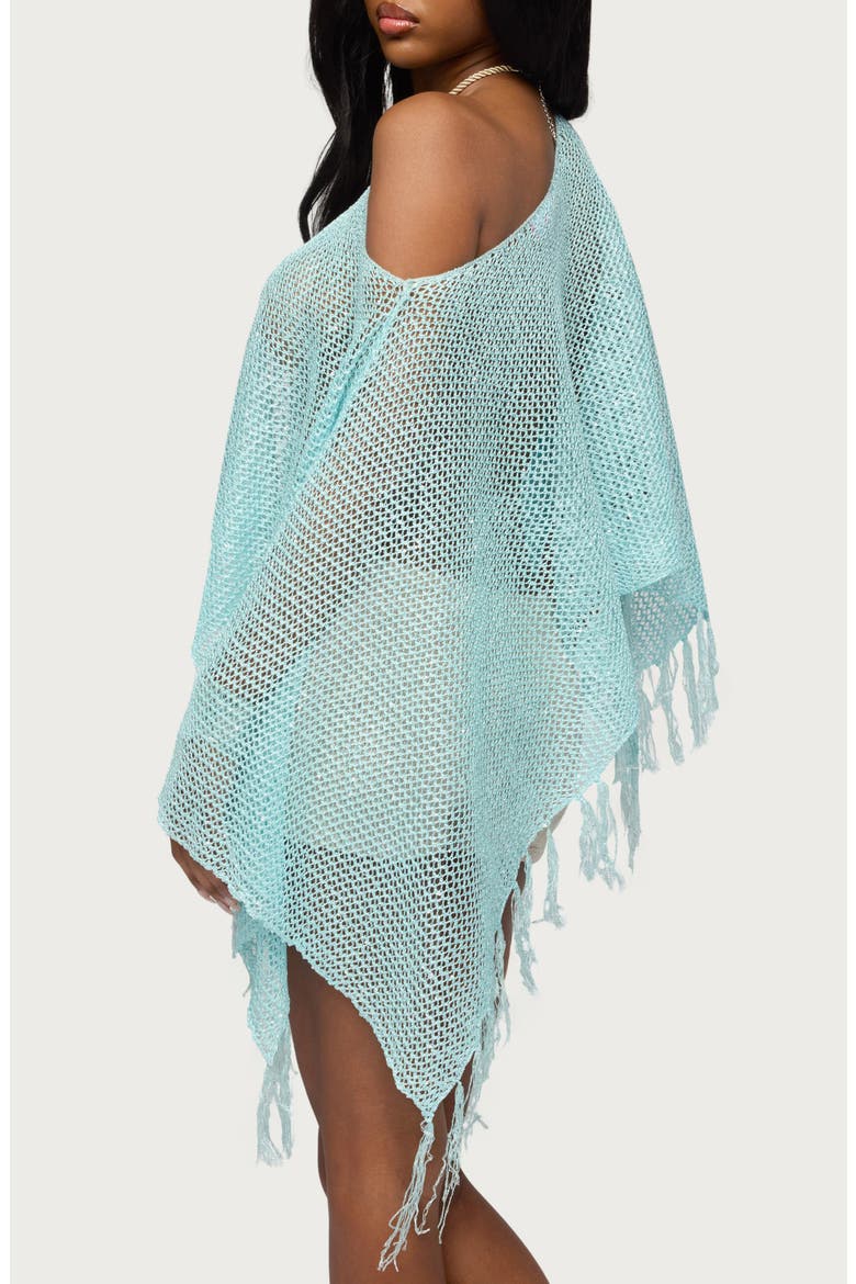 Sequin Fringe Knit Poncho, Alternate, color, LIGHT-BLUE