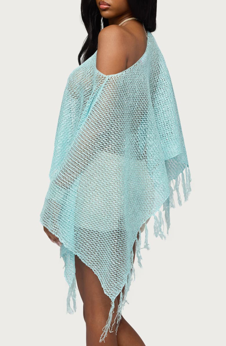 EDIKTED Sequin Fringe Knit Poncho, Alternate, color, Light-Blue