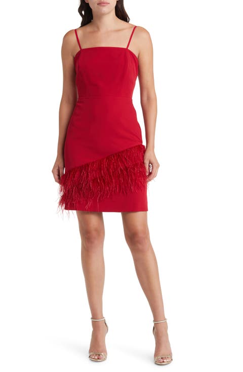 Feather Hem Sheath Dress