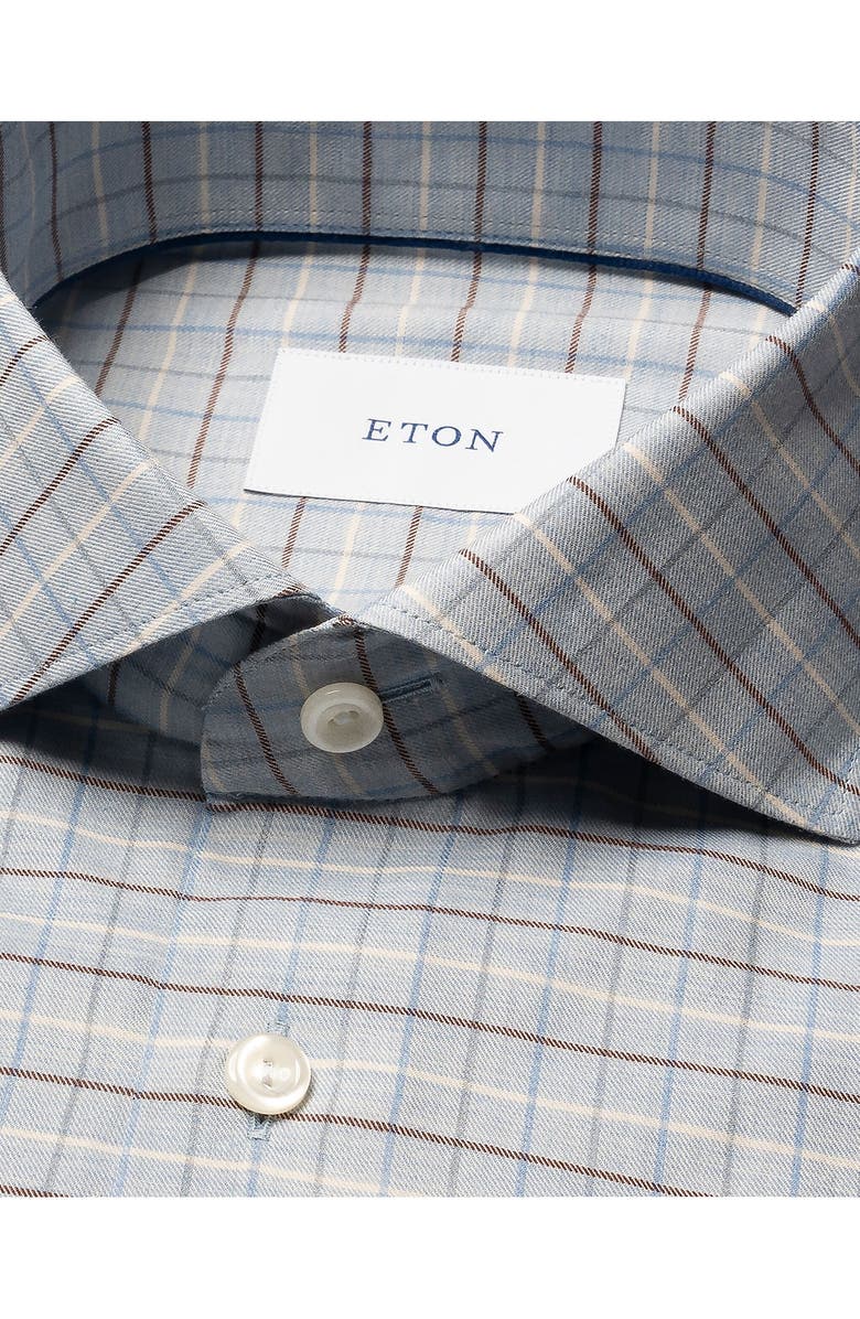 Eton Slim Fit Check Flannel Dress Shirt, Alternate, color, Light Blue