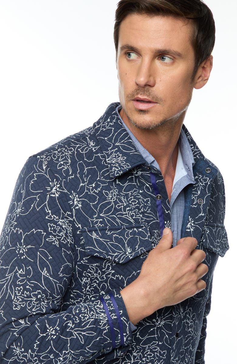 Robert Graham Kohan Quilted Knit Shirt Jacket, Alternate, color, Navy
