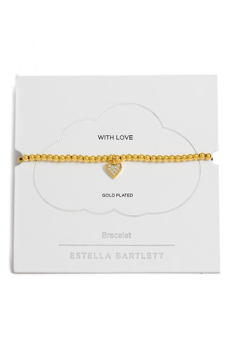Sienna Pavé Crystal Heart Beaded Stretch Bracelet, Main, color, GOLD