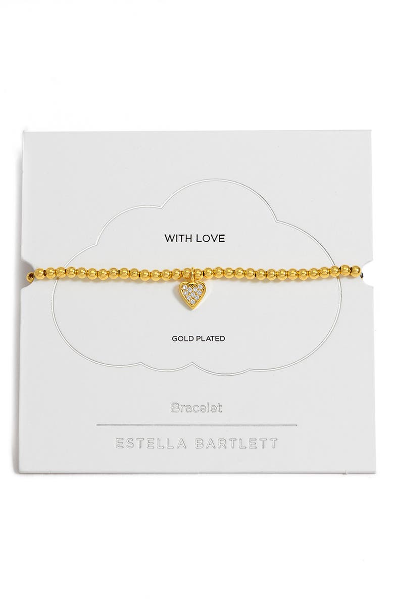 Estella Bartlett Sienna Pavé Crystal Heart Beaded Stretch Bracelet, Main, color, Gold