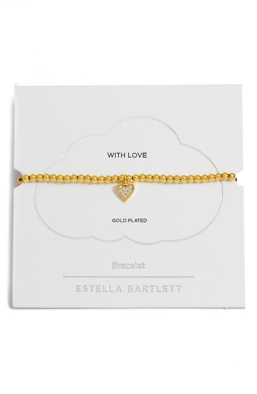 Estella Bartlett Sienna Pavé Crystal Heart Beaded Stretch Bracelet In Gold