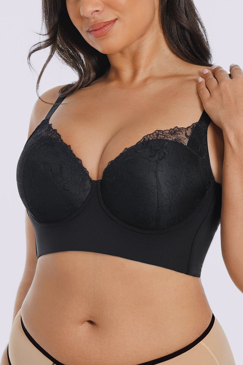 Back Smoothing Lace Underwire Bra, Main, color, Black
