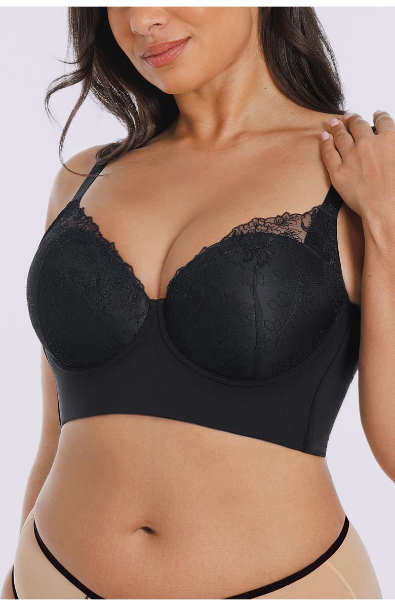 Shapellx Back Smoothing Lace Underwire Bra, Main, color, Black