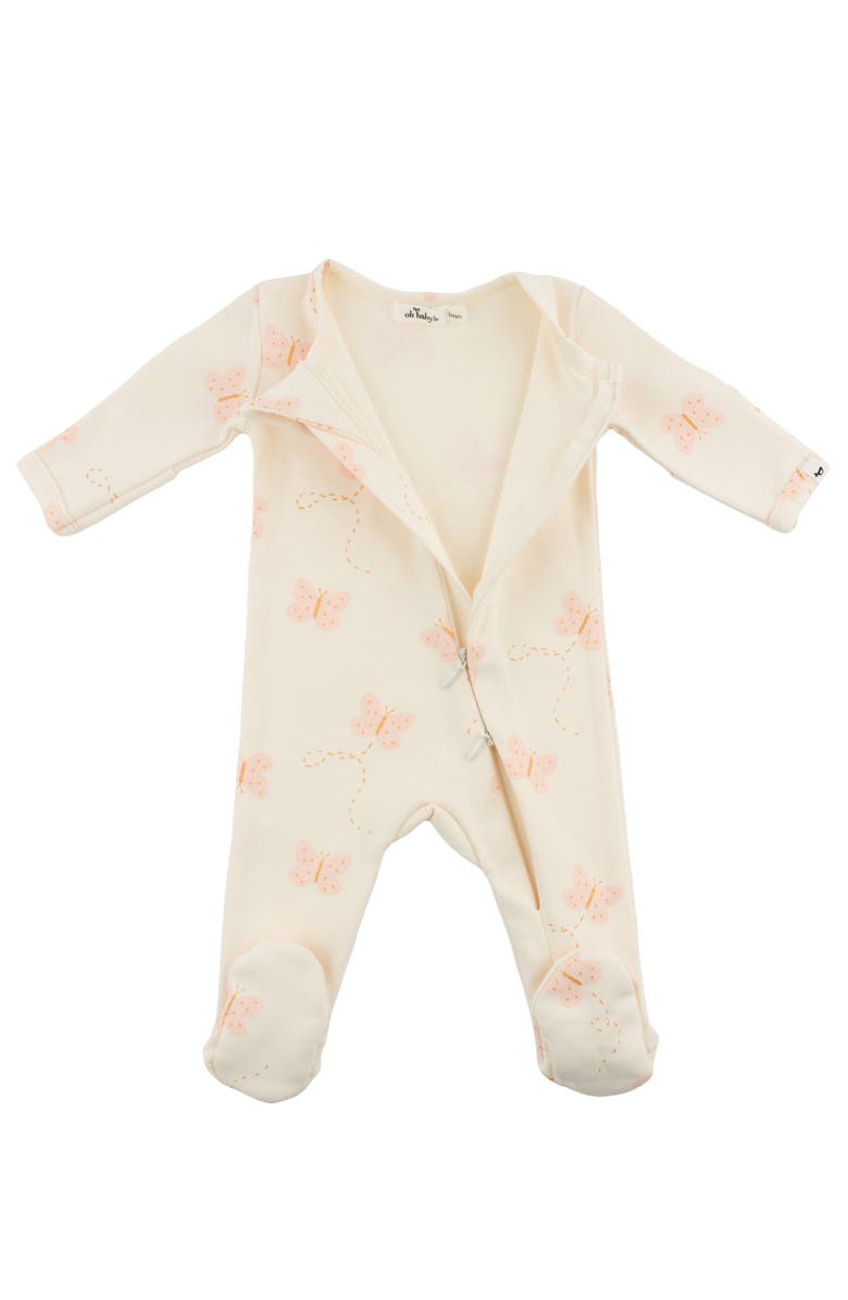 oh baby! Mini Butterflies Pink Footie, Alternate, color, Milk