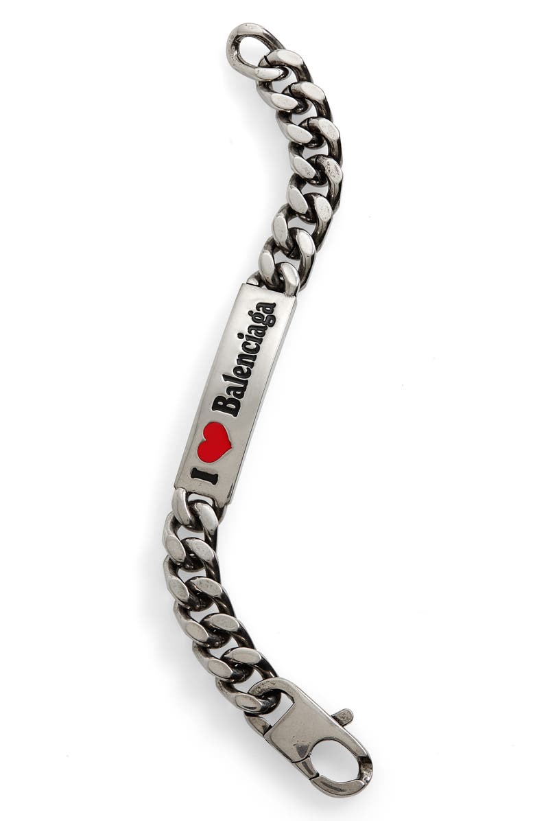 Balenciaga Men's I Love Balenciaga ID Plate Bracelet, Main, color, 