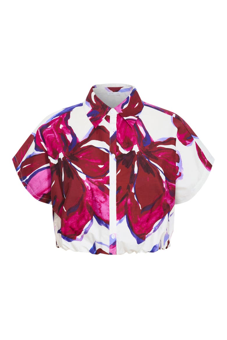 Holiday Crop Cotton Button-Up Shirt, Alternate, color, VIOLET BLOOM