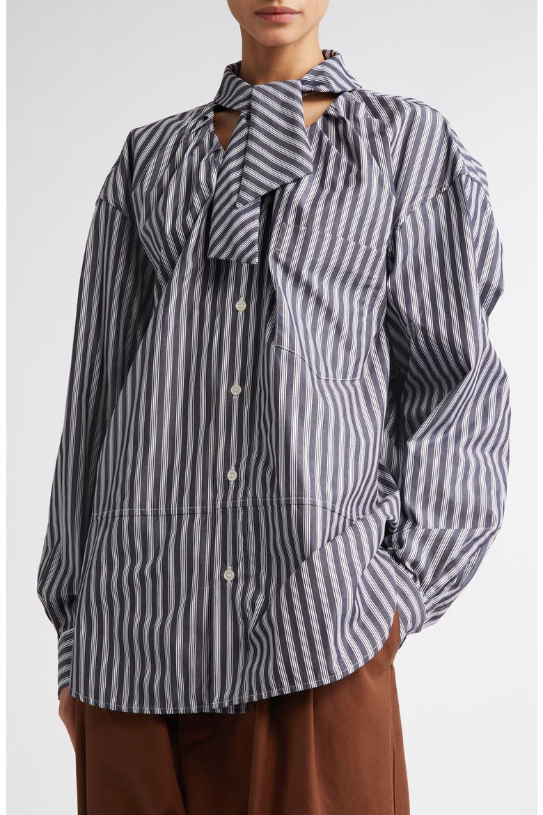 Boule Tie Neck Button-Up Shirt, Alternate, color, BLACK/ WHITE