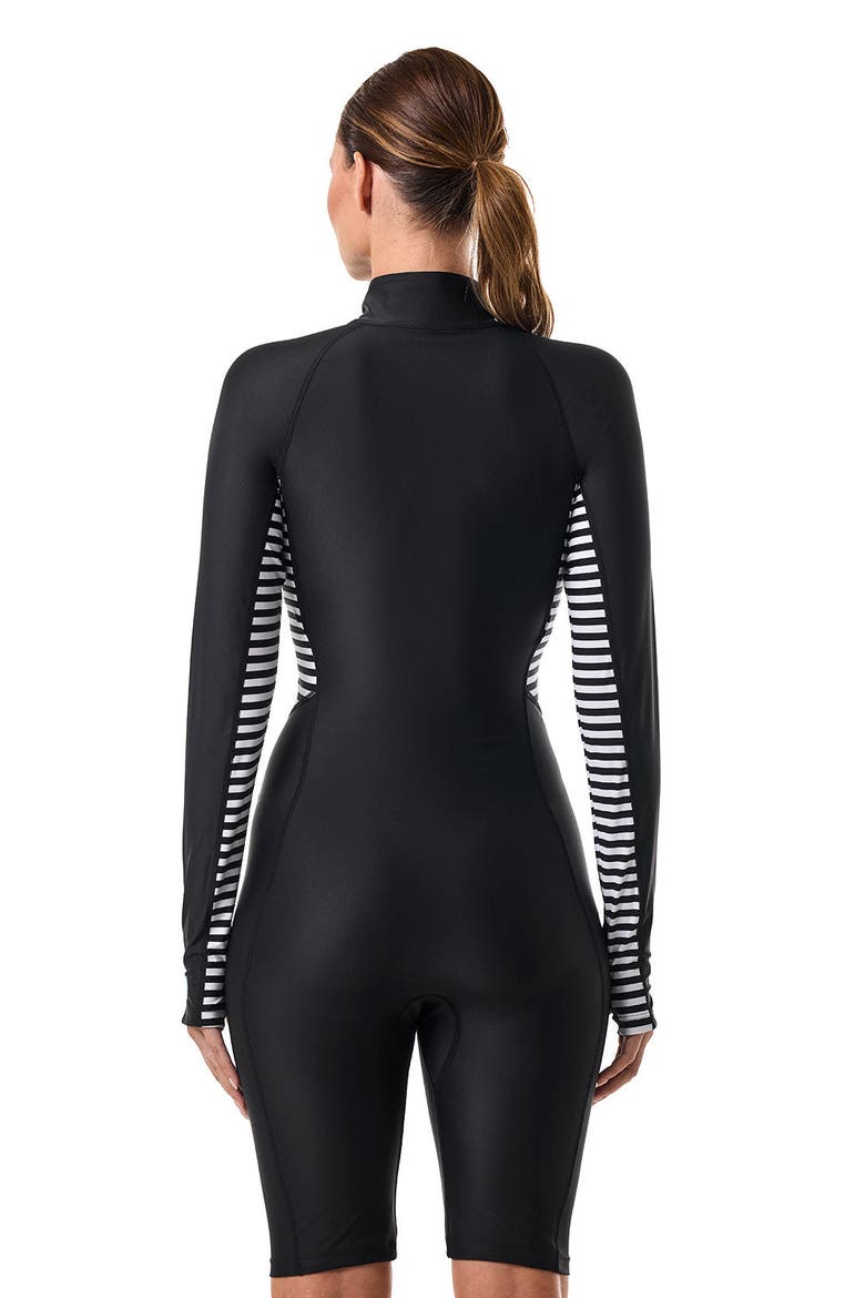 Alana Knee Length Swimsuit, UPF 50+ Sun Protection, Alternate, color, Black/White Colorblock