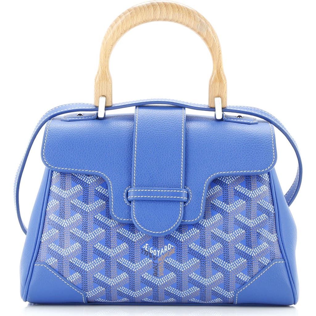 Pre-owned Goyard Goyard Saigon Top Handle Bag Coated Canvas With Leather Mini In Blue