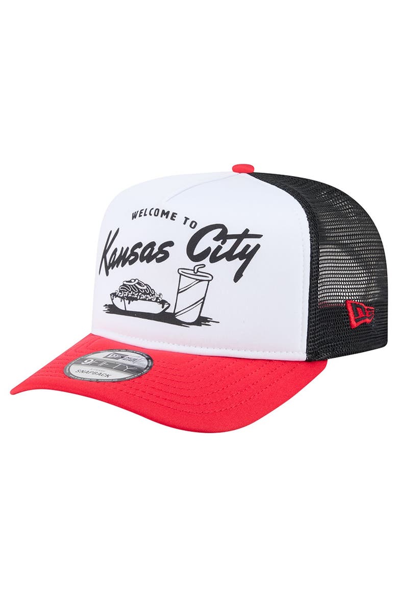 Men's New Era White/Red Kansas City Chiefs Foodie 9FIFTY A-Frame Trucker Snapback Hat, Alternate, color, White