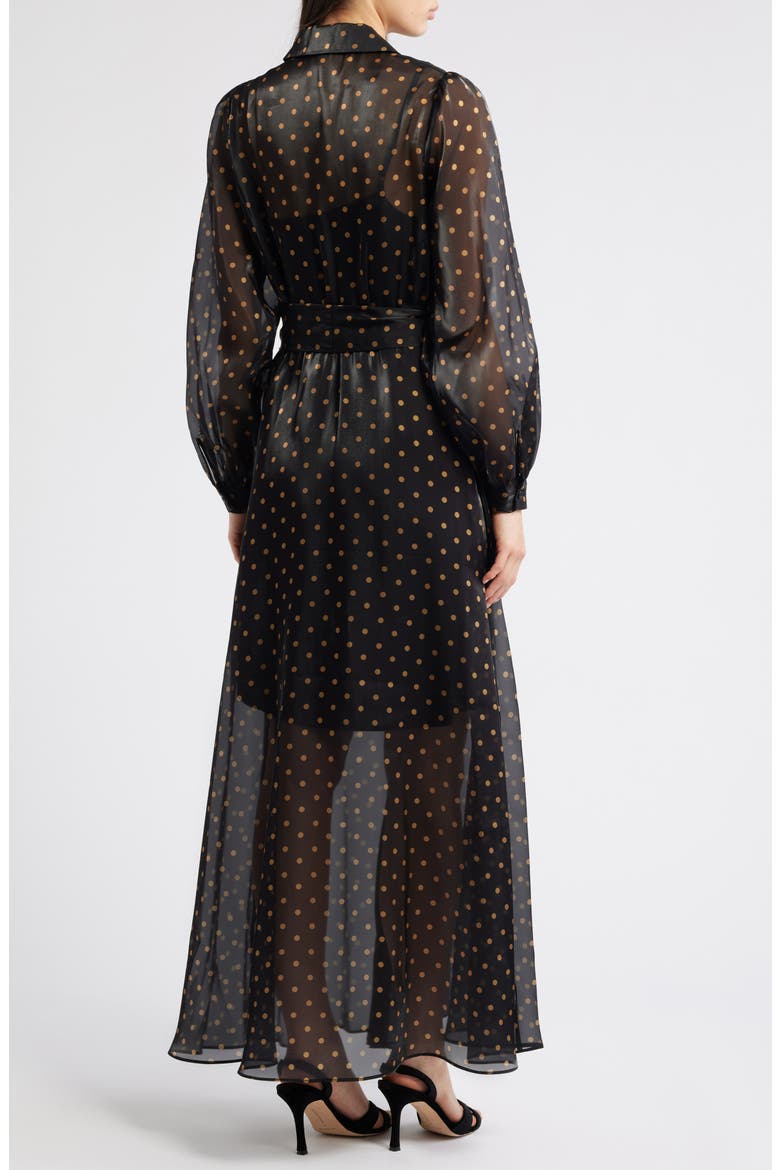 Polka Dot Long Sleeve Sheer Shirtdress, Alternate, color, BLACK GOLD