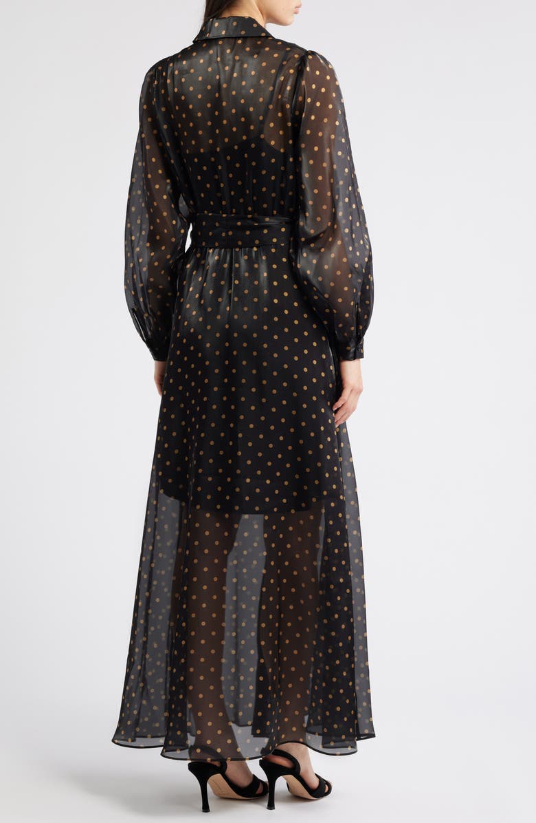 Julia Jordan Polka Dot Long Sleeve Sheer Shirtdress, Alternate, color, Black Gold