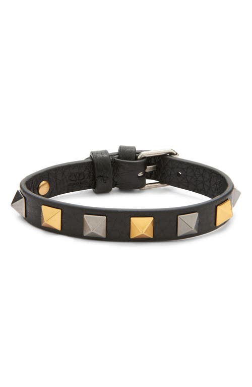 Valentino Stud Embellished Leather Bracelet In Black