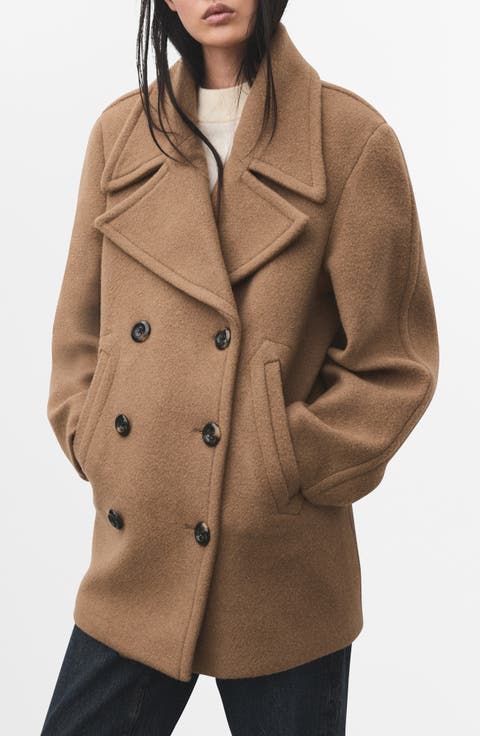 Manteco Double Breasted Wool Blend Coat