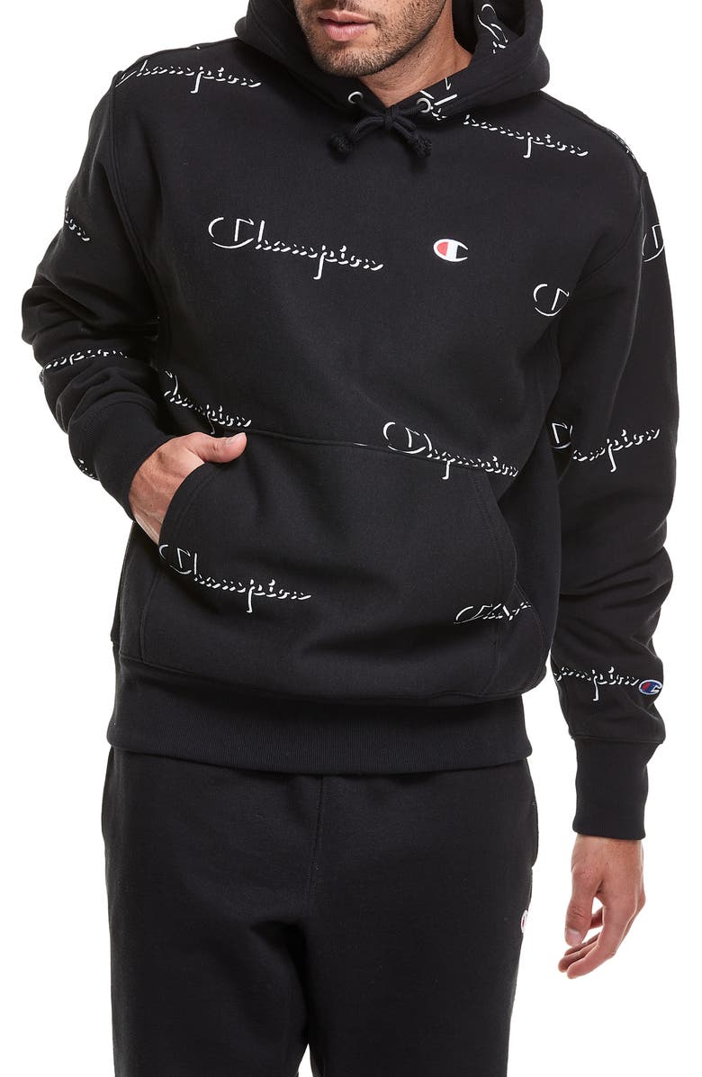 Champion Reverse Weave<sup>®</sup> All Over Logo Hoodie, Main, color,