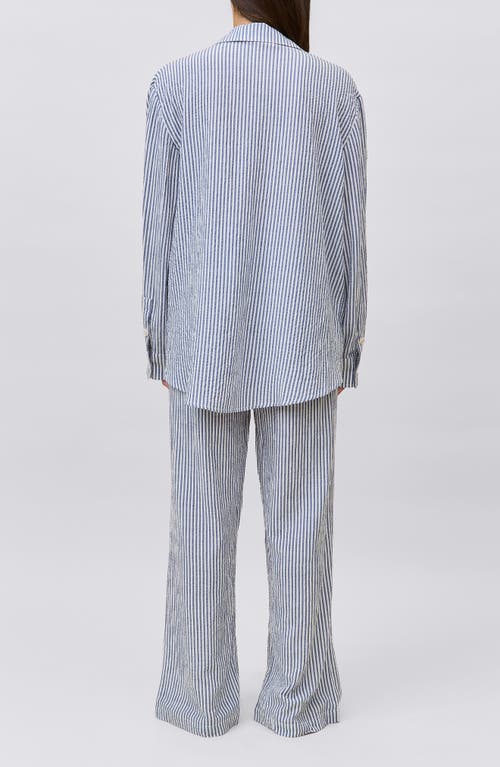 Papinelle Sabine Seersucker Stripe Full Length Pj Set In Blue