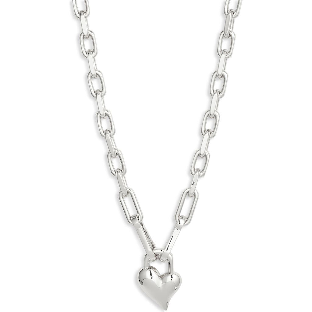 Jenny Bird Padlock Heart Pendant Chain Necklace In High Polish Silver