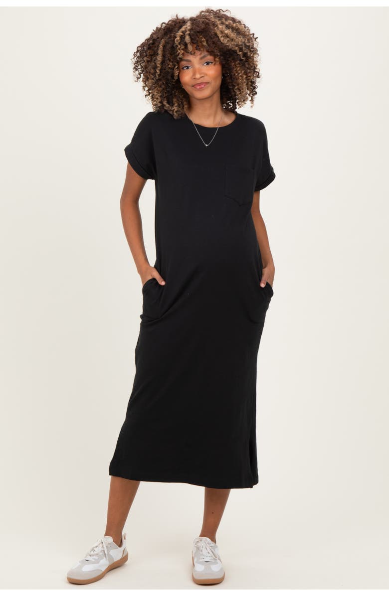 PinkBlush Pocket Front Midi T-Shirt Dress, Main, color, Black