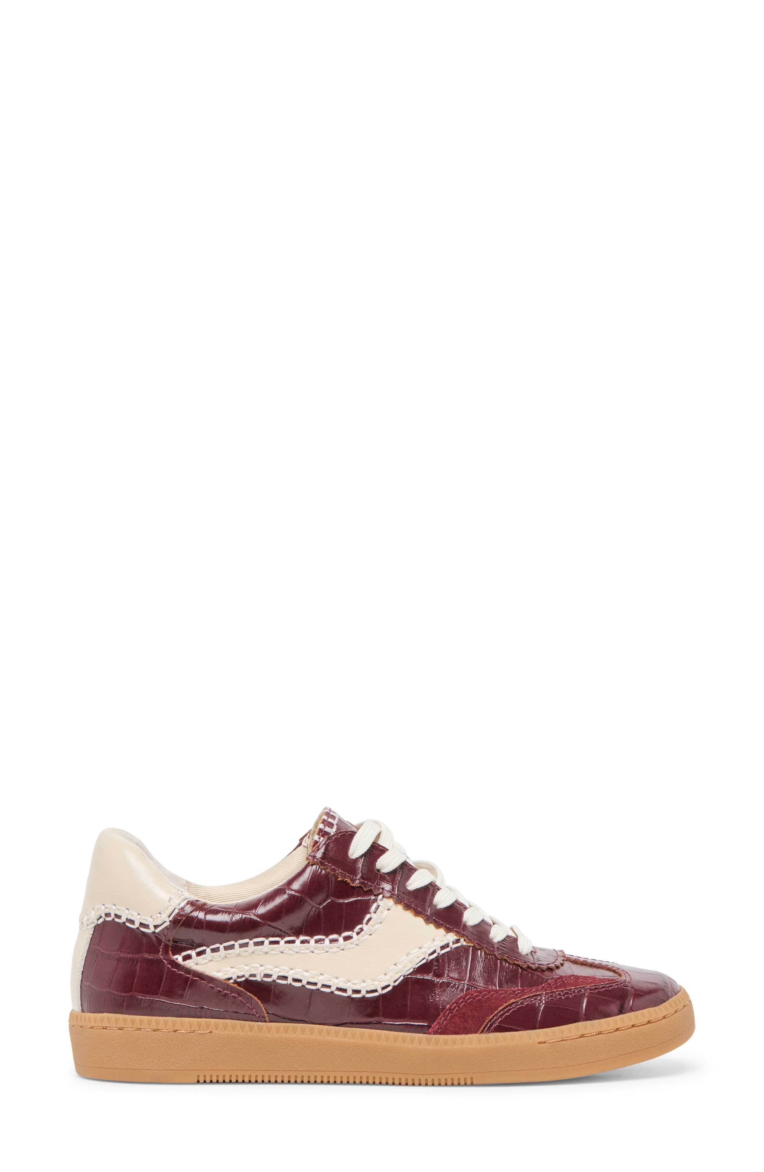 Notice Stitch Sneaker, Alternate, color, OXBLOOD CROCO EMBOSS