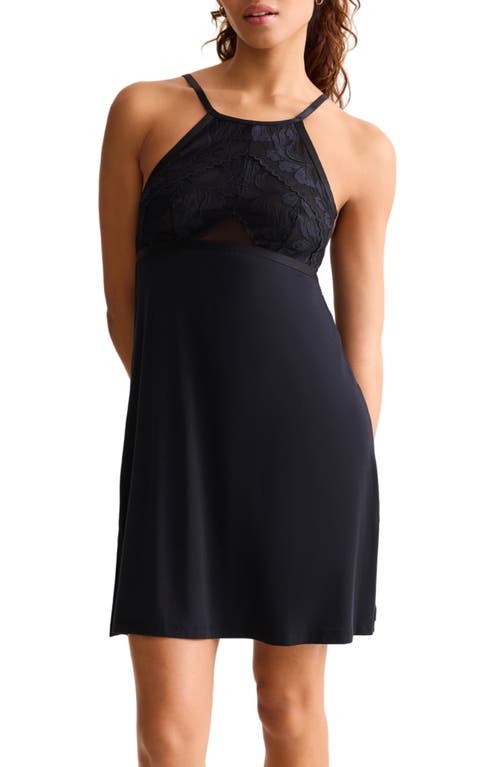Fleur't Parisian Nights Lace Trim Chemise In Black