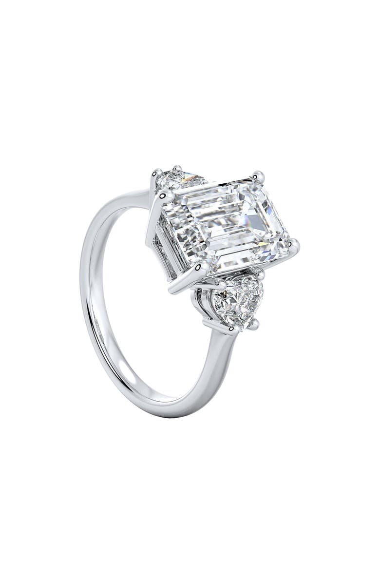 Bliss Diamond Certified 4 1/2Ct Emerald & Heart 3-Stone Diamond Ring 14k Gold Lab Grown, Alternate, color, 