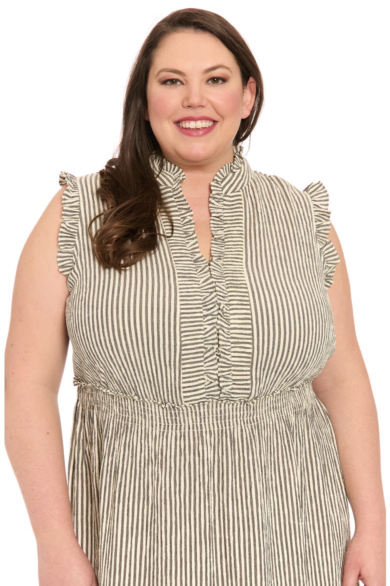 Stripe Ruffle Tiered Maxi Dress, Alternate, color, BLACK