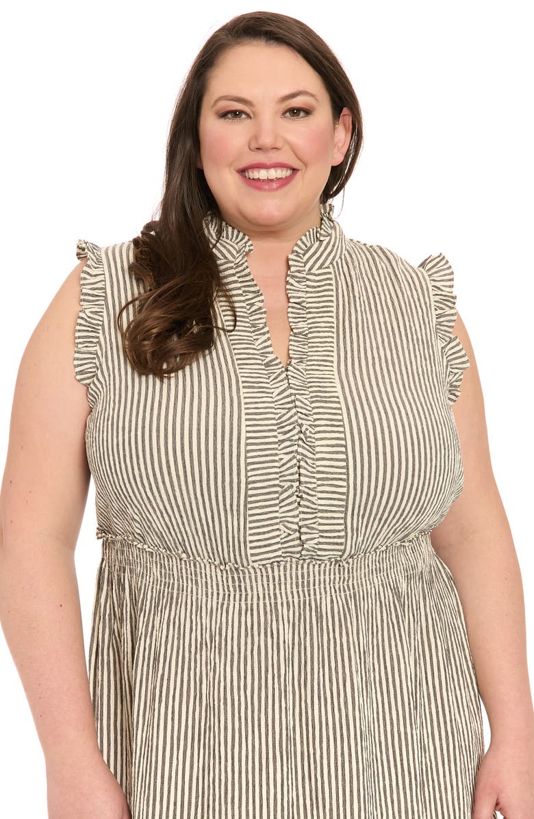 London Times Stripe Ruffle Tiered Maxi Dress, Alternate, color, Black