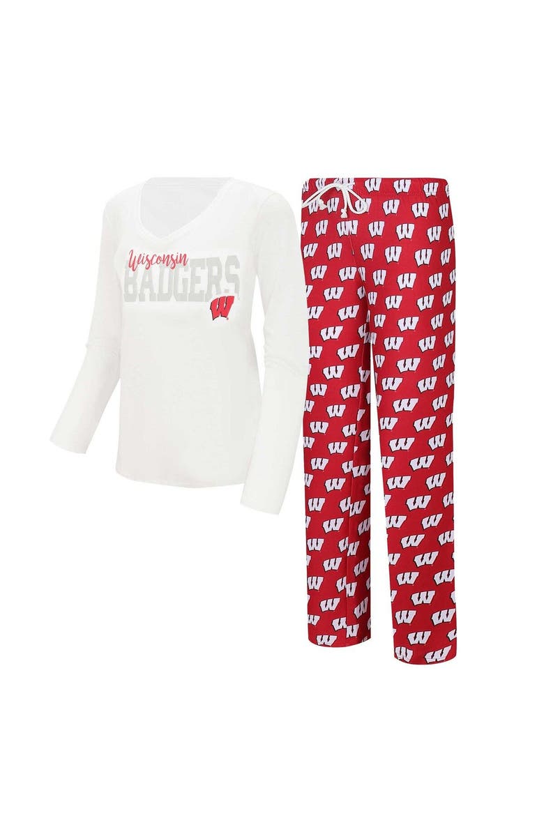CONCEPTS SPORT Women's Concepts Sport  White/Red Wisconsin Badgers Long Sleeve V-Neck T-Shirt & Gauge Pants Sleep Set, Main, color, 