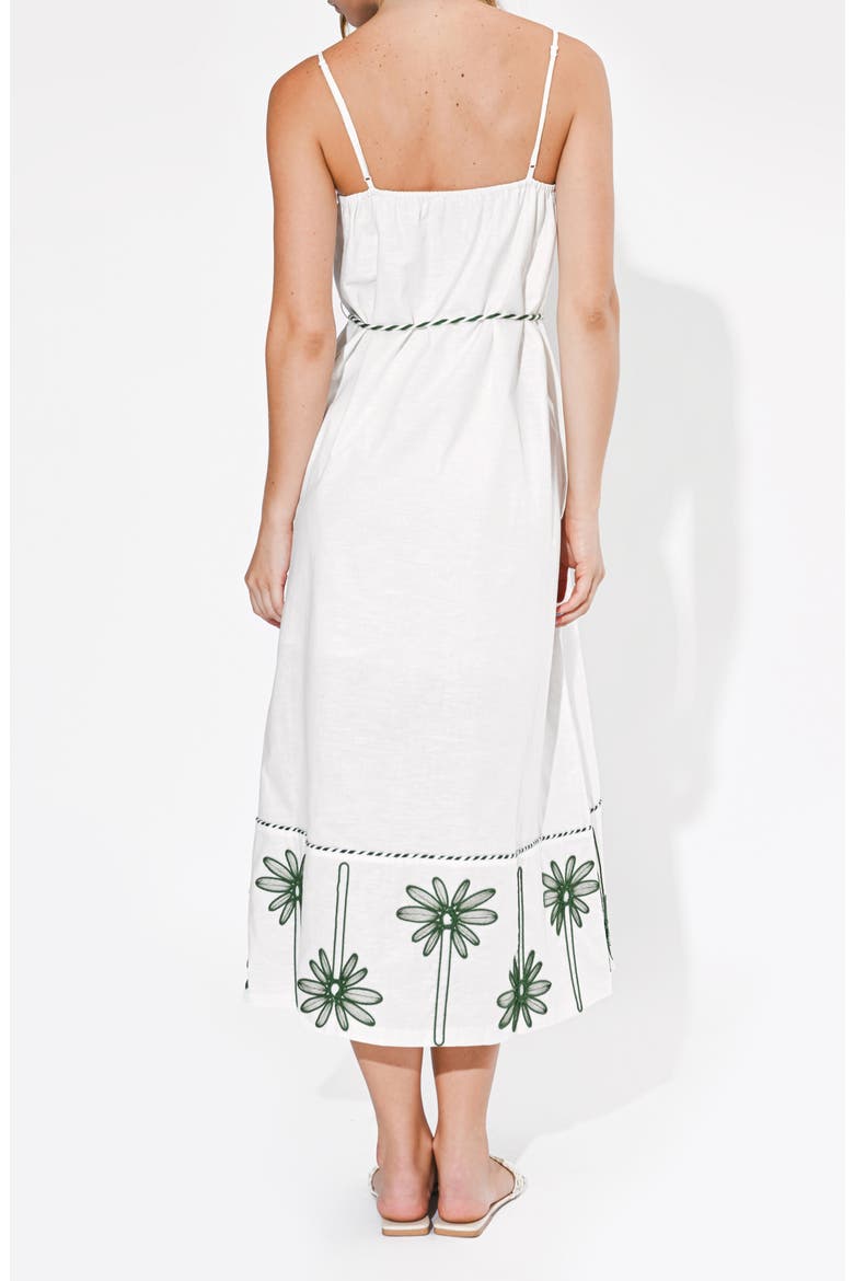 Sophia Palm Tree Embroidered Belted Maxi Dress, Alternate, color, WHITE/ GREEN