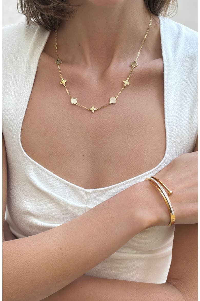 Clover Drop Earrings & Station Necklace Set, Alternate, color, GOLD