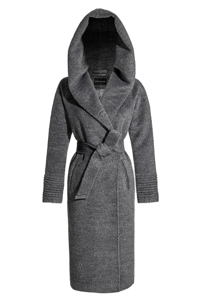 Wool & Suri Alpaca Blend Hooded Bouclé Coat, Alternate, color, GREY MELANGE