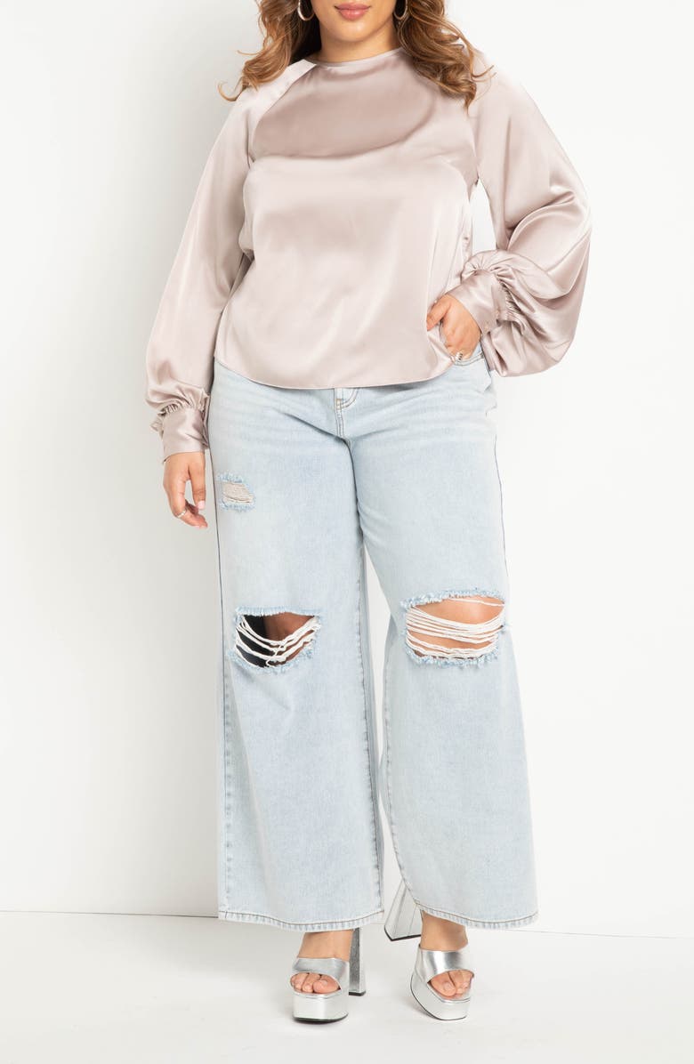 ELOQUII Poet Sleeve Satin Blouse, Alternate, color, 