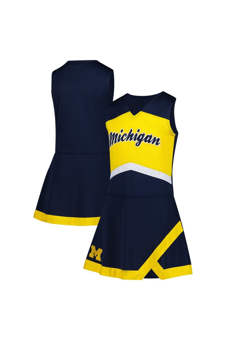 Girls Youth Navy Michigan Wolverines Cheer Captain Jumper Dress, Main, color, Navy