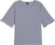 Jones New York Stripe Frill Sleeve Stretch Cotton Top