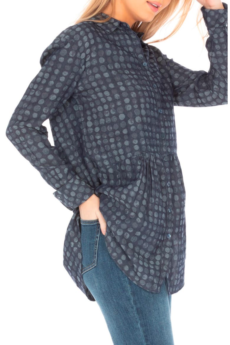 Polka Dot Button-Up Tunic, Alternate, color, INDIGO