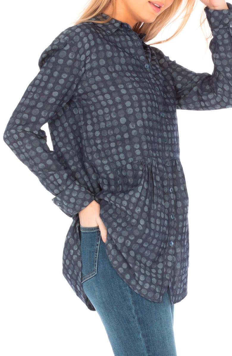 APNY Polka Dot Button-Up Tunic, Alternate, color, Indigo