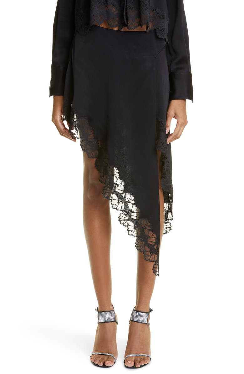 Stella McCartney Lace Trim Asymmetric Satin Skirt, Main, color,