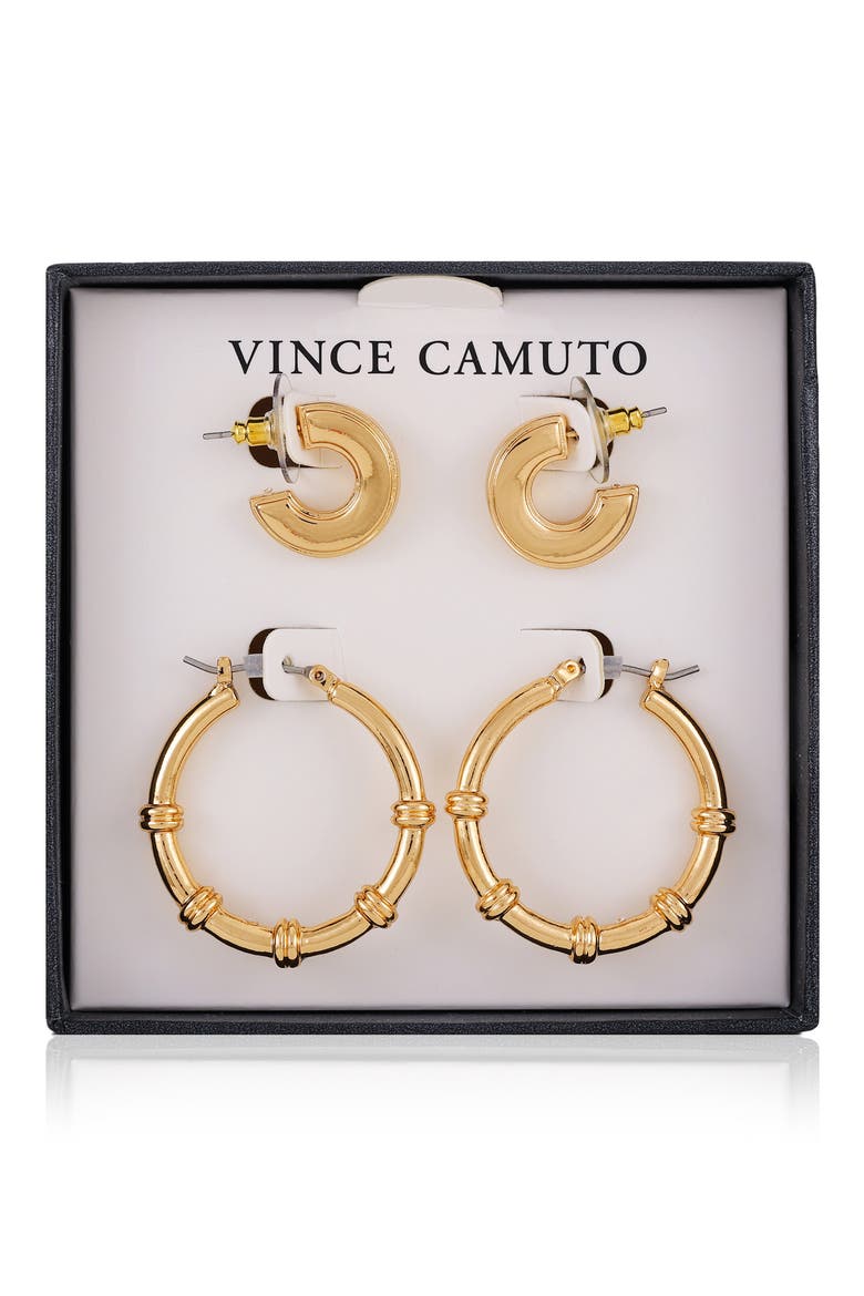 Set of 2 Hoop Earrings, Main, color, GOLD