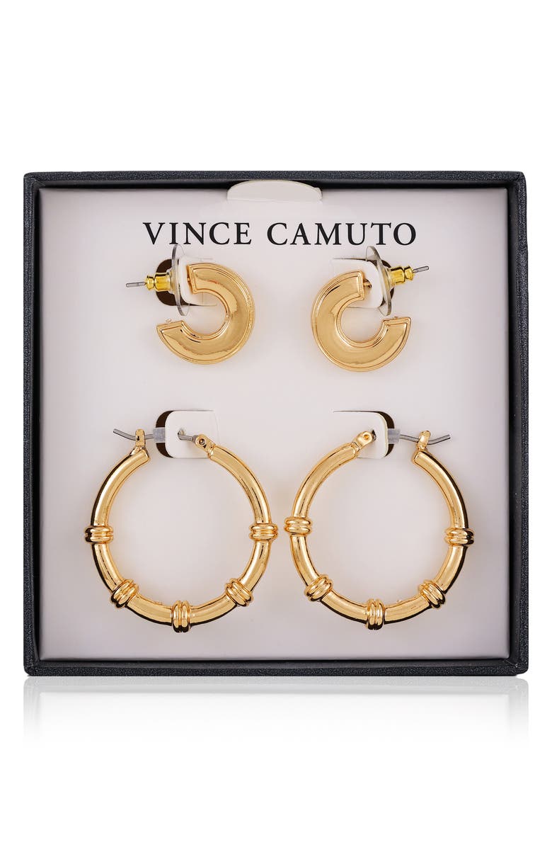 Vince Camuto Set of 2 Hoop Earrings, Main, color, Gold Tone