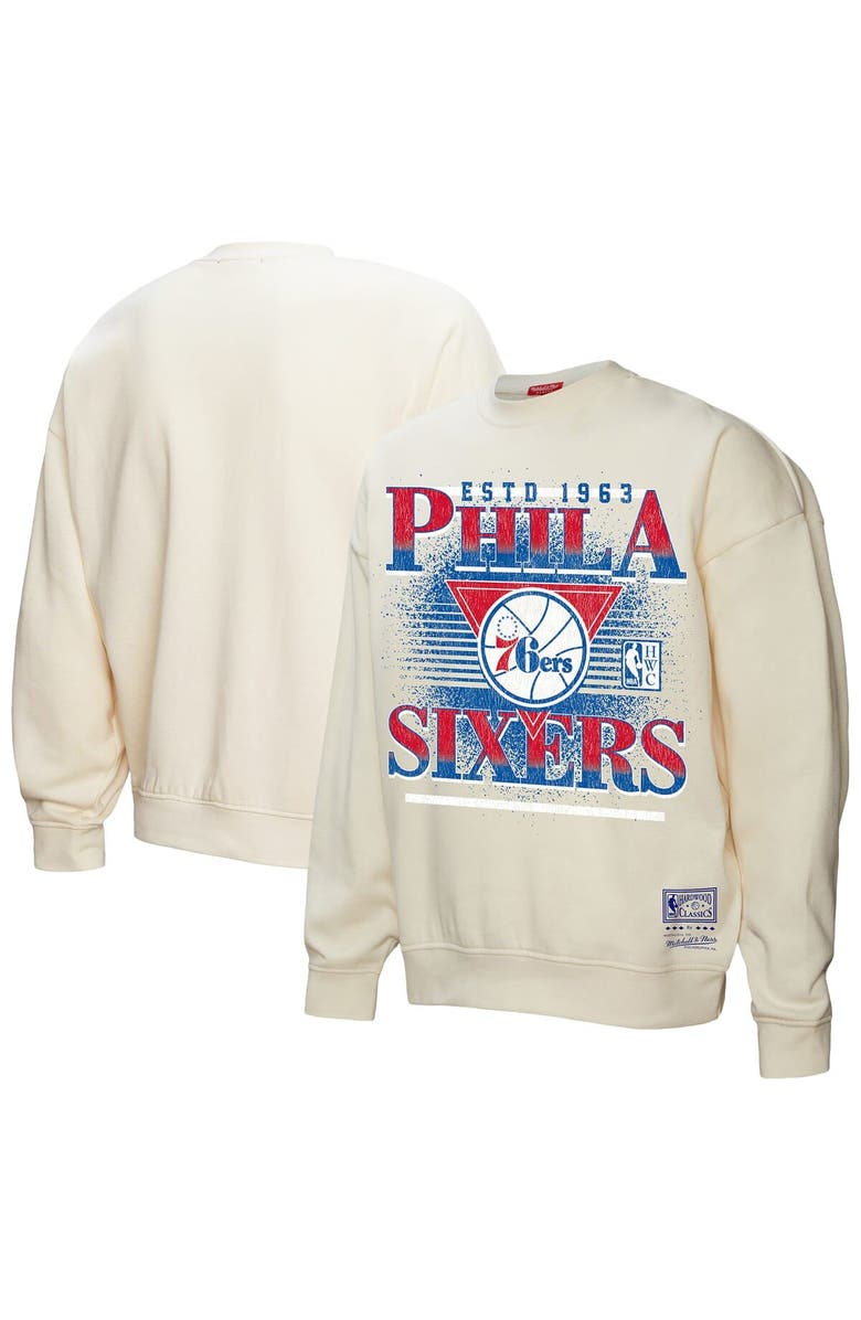 Mitchell & Ness Women's Mitchell & Ness Cream Philadelphia 76ers Oversprayed Pullover Sweatshirt, Alternate, color, Cream