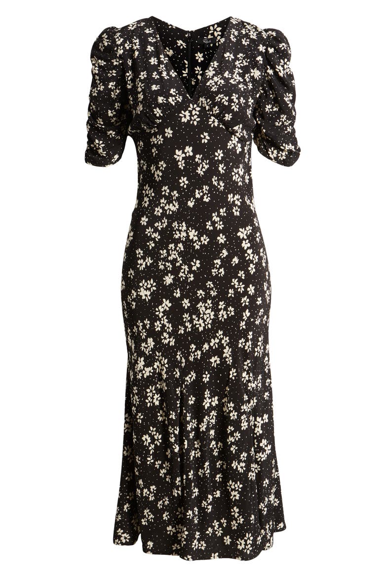 Zariah Floral Puff Sleeve Midi Dress, Alternate, color, NOIR FLORAL