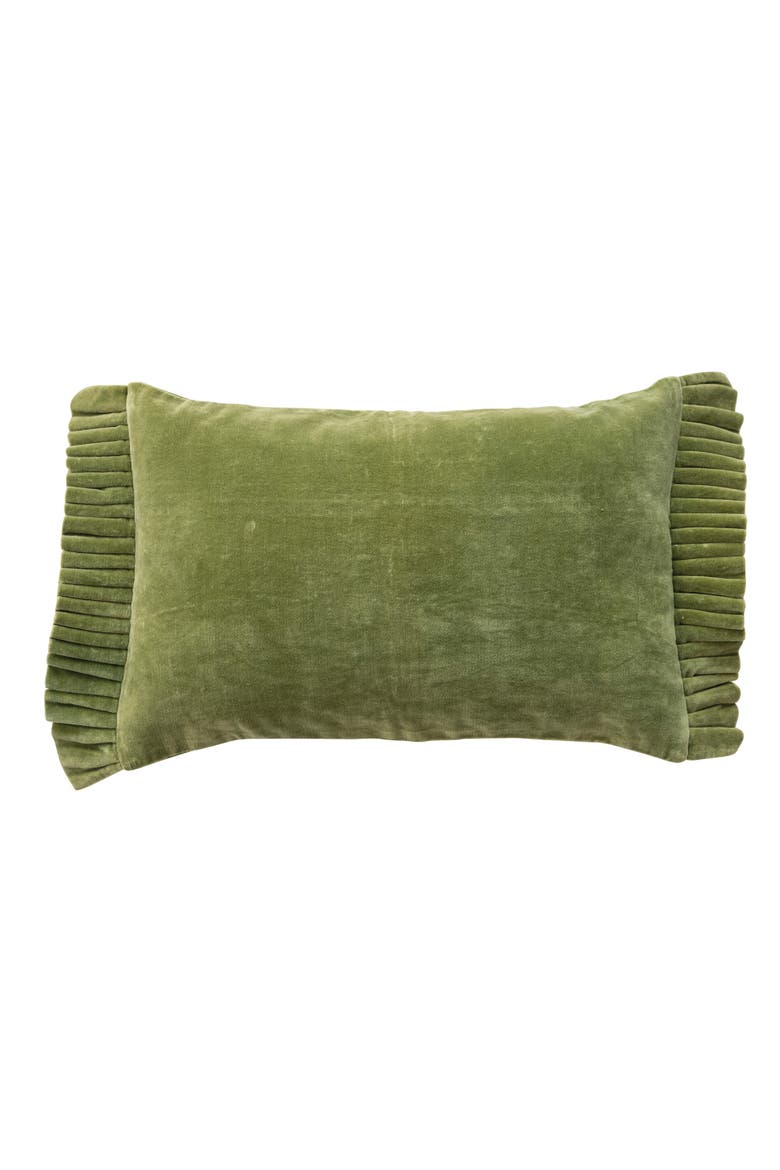 Velvet Ruffle-Edged Lumbar Pillow, Alternate, color, Green