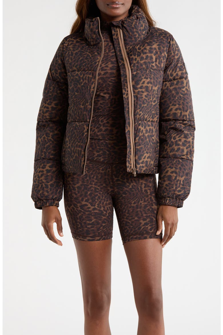 Water Resistant Leopard Print Puffer Jacket, Main, color, CARIBOU LEOPARD
