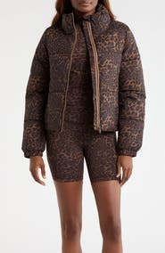 MPG Water Resistant Leopard Print Puffer Jacket