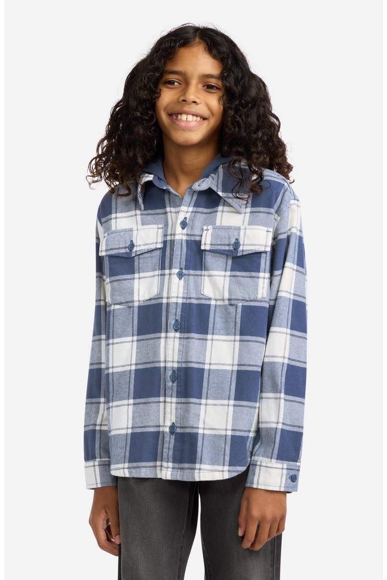 Kids' Hooded Flannel Button-Up Shirt, Alternate, color, VINTAGE INDIGO