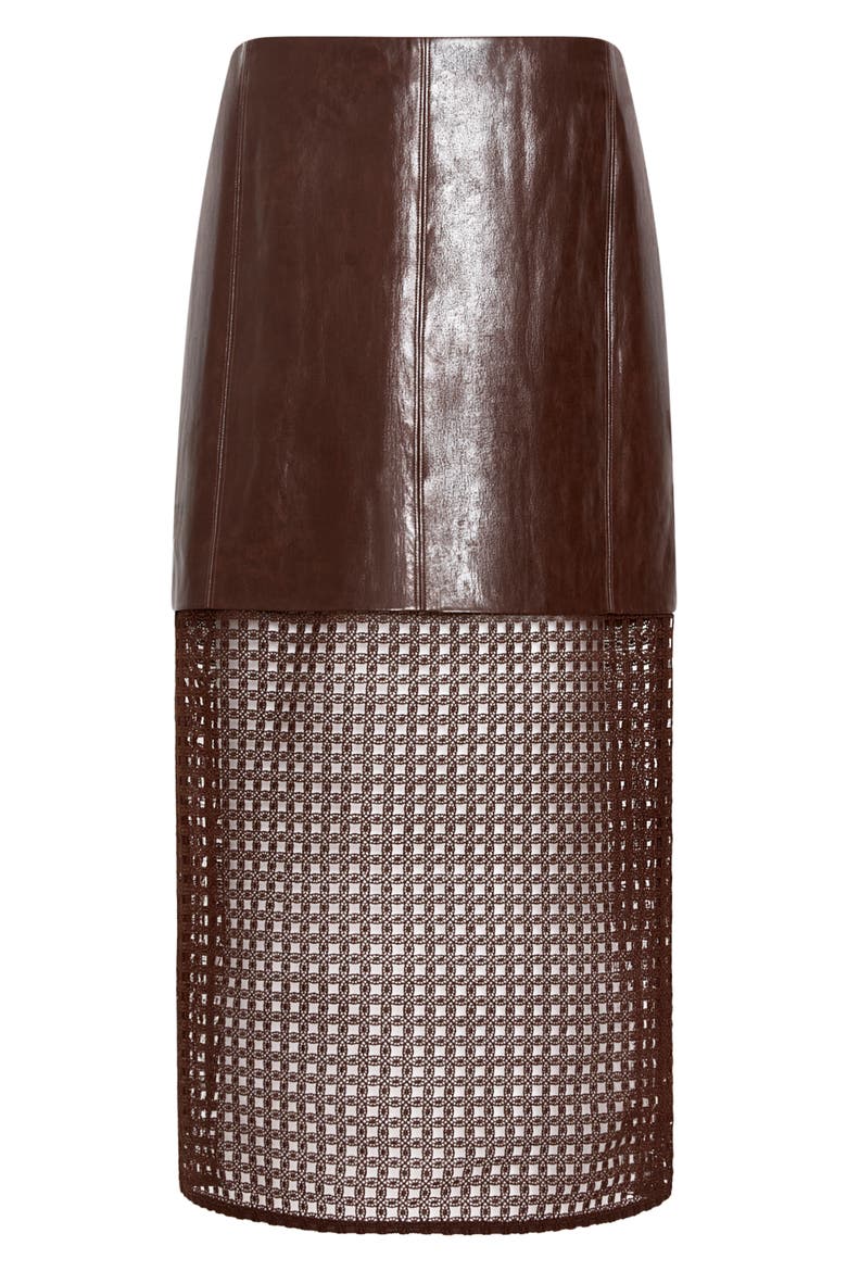 Novah Faux Leather Midi Skirt, Main, color, DARK BROWN